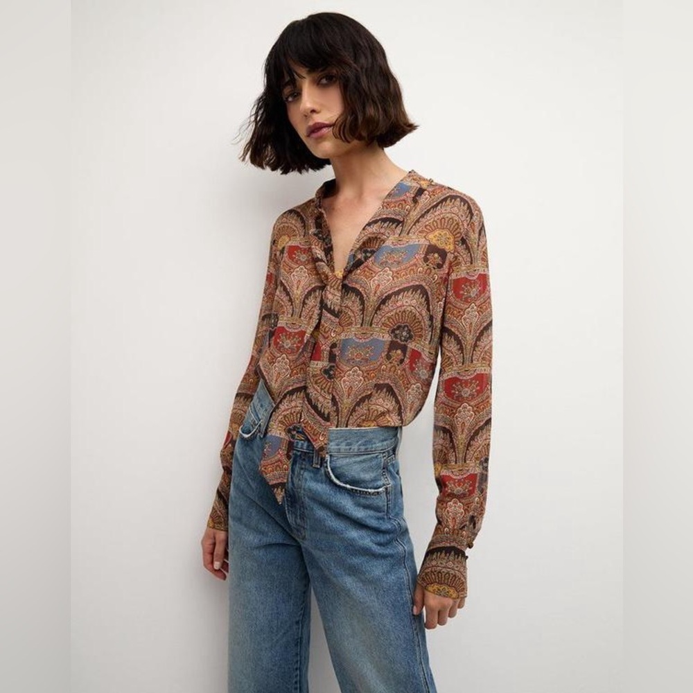 NWT Veronica Beard Paisley Silk Print Long Sleeve Blouse $394 MSRP size 2